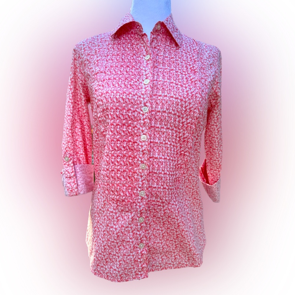 NWOT  Banana Republic button down shirt - bright coral and white pattern- size S